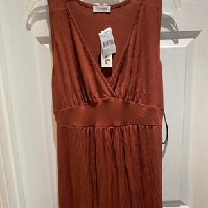 Loveappella V-neck Empire Waist Jersey Maxi Dress Hazelnut Size: XL